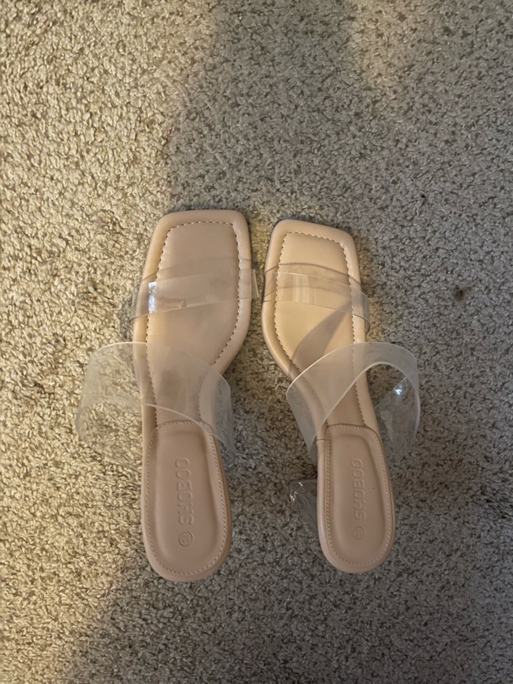 Shoboo Nude Open Toe Heels with Clear Straps Size 10